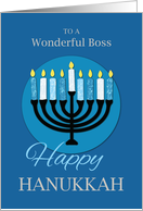 For Boss Hanukkah Menorah on Dark Blue card