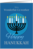 For Coworker Hanukkah Menorah on Dark Blue card