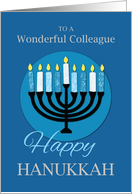 For Colleague Hanukkah Menorah on Dark Blue card
