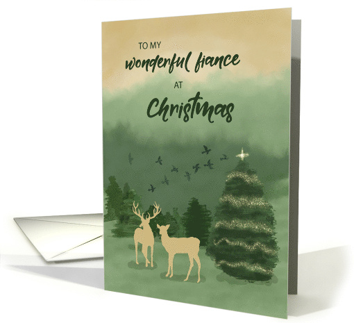 Fiance Christmas Green Landscape with Lighted Tree and Deer card