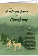 Fiance Christmas Green Landscape with Lighted Tree and Deer card