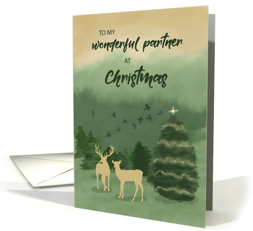 Partner Christmas Green Landscape with Lighted Tree and Deer card