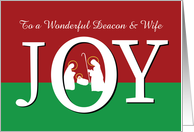 Christmas to Deacon and Wife JOY on Red and Green with Nativity card