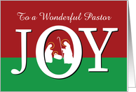 Christmas to Pastor JOY on Red and Green with Nativity card