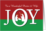 Christmas to Pastor and Wife JOY on Red and Green with Nativity card