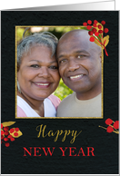 Photo Customizable New Year Digitally Created Gold and Red Berries card