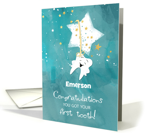 Customizable Name Popped First Tooth Congratulations Stars card
