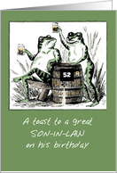 Son-In-Law Custom Age 52nd Birthday Frogs Toasting Beer card