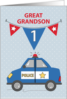 Great Grandson 1st Birthday Blue Police Car card