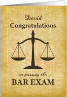 Passing Law Board Bar Exam Custom Name Congratulations Scale of Justice card