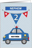 Custom Name Nephew 2nd Birthday Blue Police Car card