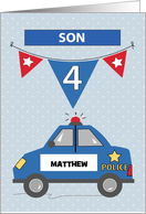 Custom Name Son 4th Birthday Blue Police Car card