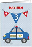 Custom Name 3rd Birthday Blue Police Car card