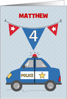 Custom Name 4th Birthday Blue Police Car card