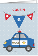 Custom Age Cousin 6th Birthday Blue Police Car card