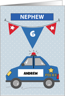 Custom Name and Age Nephew 6th Birthday Blue Police Car card