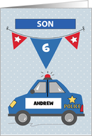 Custom Name and Age Son 6th Birthday Blue Police Car card