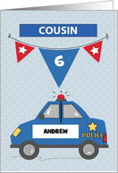 Custom Name and Age Cousin 6th Birthday Blue Police Car card