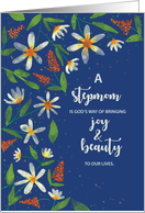 Stepmom Religious Birthday Daisies and Wildflowers on Navy Blue card