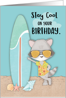 Birthday Beach Funny Cool Raccoon in Sunglasses card