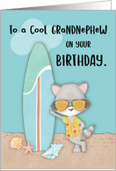 Grandnephew Birthday Beach Funny Cool Raccoon in Sunglasses card