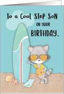 Step Son Birthday Beach Funny Cool Raccoon in Sunglasses card
