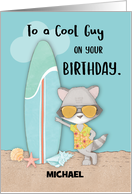 Custom Name Guy Birthday Beach Funny Cool Raccoon in Sunglasses card