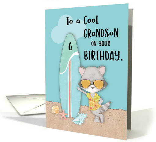 Age 6 Grandson Birthday Beach Funny Cool Raccoon in Sunglasses card