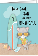Age 7 Son Birthday Beach Funny Cool Raccoon in Sunglasses card