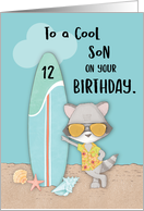 Age 12 Son Birthday Beach Funny Cool Raccoon in Sunglasses card
