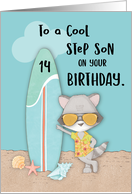 Age 14 Step Son Birthday Beach Funny Cool Raccoon in Sunglasses card