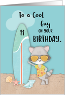 Age 11 Guy Birthday Beach Funny Cool Raccoon in Sunglasses card