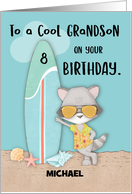 Custom Name Age 8 Grandson Birthday Beach Funny Cool Raccoon card