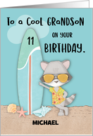 Custom Name Age 11 Grandson Birthday Beach Funny Cool Raccoon card