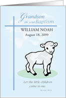 Grandson Custom Name and Date Baptism Blue Lamb card