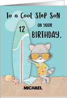 Custom Name Age 12 Step Son Birthday Beach Funny Cool Raccoon card