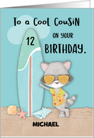 Custom Name Age 12 Cousin Birthday Beach Funny Cool Raccoon Sunglasses card
