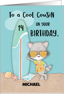 Custom Name Age 14 Cousin Birthday Beach Funny Cool Raccoon Sunglasses card