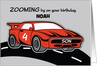 Son Custom Name Birthday Age 4 Red Sports Car card