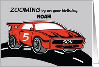 Son Custom Name Birthday Age 5 Red Sports Car card