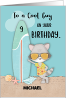 Custom Name Age 9 Guy Birthday Beach Funny Cool Raccoon in Sunglasses card