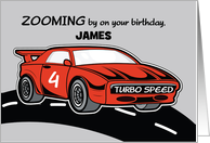 Custom Name Birthday Age 4 Red Sports Car card