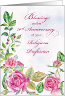Nun 10th Anniversary of Religious Profession Pink Watercolor Roses card