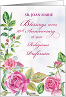 Nun Custom Name 10th Anniversary of Religious Profession Pink Roses card