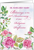 Nun Custom Name 70th Anniversary of Religious Profession Pink Roses card