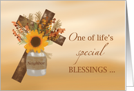 Religious Blessing to Neighbor at Thanksgiving Cross Sunflower in Vase card