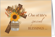 Mail Carrier Cross Blessing at Thanksgiving Sunflower in Vase card