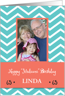 65th Medicare Funny Birthday Custom Photo and Name Teal Chevron card