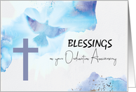 Ordination Anniversary Blessings Purple Cross Watercolor Blue Backgrou card