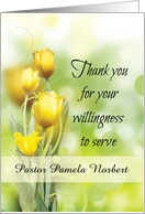 Thank You For Ministry in Serving Yellow Tulip Flowers on Green card
